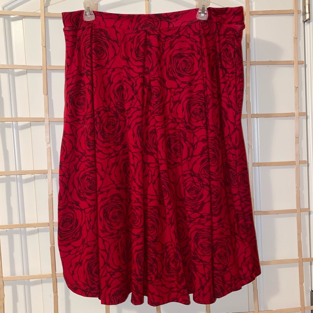 LuLaRoe Red Rose Midi Skirt with Pockets